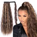 Queue de cheval longue bouclée pour femme extension de cheveux naturels clip rond blonde noire