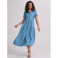 robe chemise en jean femme maxi longue robe bleu foncé bleu clair manches courtes couleur unie poche bouton printemps été col de chemise chaud décontracté vintage 2023 s m l xl xxl 3xl / lâche