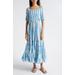 Celia Stripe Smocked Bodice Tiered Ruffle Maxi Dress