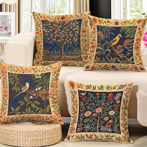 1 Stück Polyester Kissenbezug, Vogel Bäume / Blätter Europäisch Boho Quadratisch Reißverschluß Polyester Traditionell Klassisch Image