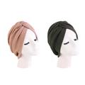 Set mit 2 Stück plissiertem Twist-Knoten-Turban, elastischer Chemo-Mütze, Hijab-Mütze, Kopfbedeckung, Beanie-Mütze, Mütze für Krebspatienten, Haarausfall-Accessoires, Ramadan, arabisch, muslimisch,