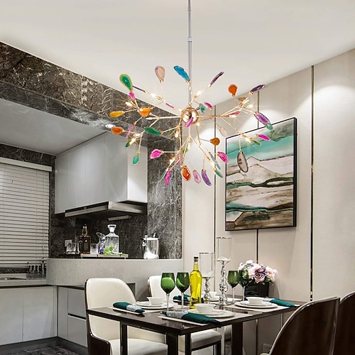 Kronleuchter Deckenleuchte 16/20 Köpfe warmes Licht 60/78 cm verzweigtes galvanisiertes Eisen nordischer Glühwürmchen-Achat-Kunststil Restaurant Schlafzimmer 110-240 V Image