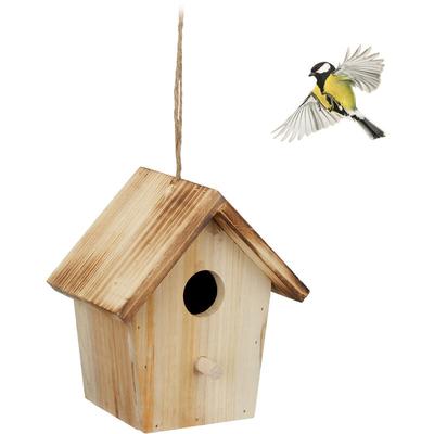 Deko Vogelhaus, Holz, Vogelhäuschen zum Aufhängen, HxBxT: 16 x 15 x 11 cm, Vogelvilla Garten, Image