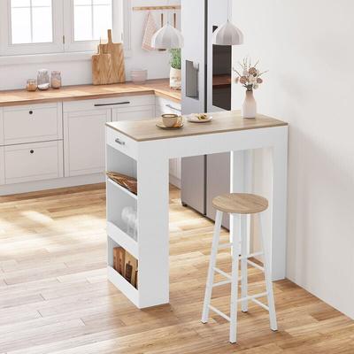 Bartisch Bistrotisch Stehtisch mit 1 Schublade 3 Ablagen, Tresentisch Küchentisch mit Weinregal, Image