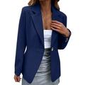 JDEFEG Jacket Junior Women Casual Solid Single Button Lapel Long Sleeve Slim Suit Temperament Coat for Ladies Women Petite Coats Winter Polyester Dark Blue Xxl