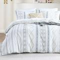 Bedduvit Bohemian Duvet Cover Queen Size - 100% Cotton 400TC Geometric Striped Queen Comforter Cover Reversible Soft Breathable Bedding Set with Zipper Closure for All Season - 90x90 Beige/White