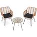 KROFEM 3 Piece Wicker Patio Bistro Furniture Set Includes 2 Chairs and Glass Top Table Ideal for Porch Outdoor Backyard Apartment Balcony Natural Color