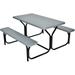 Picnic Table Bench Set Outdoor Camping All Weather Metal Base Wood-Like Texture Backyard Poolside Dining Party Garden Patio Lawn Deck Furniture Large Camping Picnic Tables for Adult (Gray)