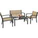 durable 4 Pieces Patio Outdoor Outdoor Patio Set Textilene Bistro Set Modern Conversation Set Black Bistro Set with Loveseat Tea Table for Home Lawn and Balcony (Black)