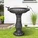 24.4 Inch Height Outdoor Bird Bath - Fibre Reinforced Concrete Large Bird Bath Stylish with Modern Pedestal for Garden Patio Lawn Backyard