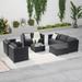 6-Piece Wicker Patio Furniture Set - Wicker Rattan Sectional Sofa Set with Coffee Table Outside Furniture Conversation Set with Cushion and Ottoman for Lawn Garden (Black Rattan & Dark Gray)