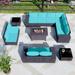 Kullavik 13 Pieces Outdoor Patio Furniture with 43 55000BTU Gas Propane Fire Pit Table PE Wicker Rattan Sectional Sofa Patio Conversation Sets Grey