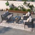 4 Piece Patio Furniture Set Outdoor Conversation Sets with 2 Single Sofa Loveseat Coffee Table Adjustable Feet and Removable Cushion