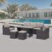 durable PRASLINA 4 Pieces Patio Set-Outdoor Wicker Sofa Set 4-6 Person Sitting Group Conversation Sofa with Cushions Tea Table Ottoman PE Rattan Patio Sectional for Lawn Backyard Po