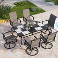 PHI VILLA 7pcs Outdoor Dining Table and Chairs 6 Patio Swivel Chair with Armrest and Backrest and Extra Dining Table Durable and Sturdy Metal Frame for All-Weather