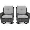 Rilyson Wicker Patio Furniture Set - 5 Piece Rattan Outdoor Sectional Conversation Sets with 2 Rocking Swivel Chairs 2 Ottomans and 1 Sofa for Porch Deck Garden(Mixed Grey/Grey)