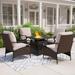 MIXPATIO 5 Piece Outdoor Furniture Set Patio Bistro Conversation Set Wicker Chairs Furniture 4 Rattan Chairs with CSA Approved Propane Fire Pit Table for Porch Lawn Garden Balcony Backyar