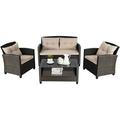 4-Piece Patio Furniture Set Rattan Wicker Chair Set with 1 Loveseat 2 Single Sofas 1 Coffee Table with Tempered Glass Top Outdoor Furniture Sets for Backyard Porch Garden and Poolsi