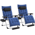 Alden Design 2pcs 29in Foldable Zero Gravity Recliner with Padded Cushion for Garden Navy Blue