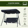 3 Seat Outdoor Patio Swing Chair Porch Swings with Adjustable Canopy Outside Swing Bench with Powder-Coated Steel Frame for Backyard Garden Yard Poolside Balcony Black