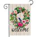 Welcome Flower Wreath Spring Garden Flag Yard Burlap Welcome Garden Flag Double Sided Spring and Summer Rustic Garden