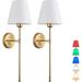 Battery operated wall lamp set of 2 Wireless wall sconces wall light fixtures with remote Charging bulbs Fabric lampshade For living room TV Wall Bedroom.With bulbs+remote control+charging cable