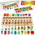 Wooden Number Puzzle Sorting Montessori Toys for Toddlers - Shape Sorter Counting Game for Age 3 4 5 Year olds Kids - Preschool Education Math Stacking Block Learning Wood Chunky Jigsaw