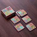 Summer Elixir,'Set of 6 Floral Painted Orange Papier Mache Coasters'