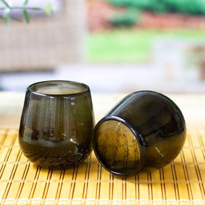 'Pair of Eco-Friendly Handblown Black Stemless Wine Glasses'