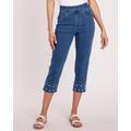 Blair Women's DenimEase™ Embroidered Flat-Waist Capris - Denim - 12P - Petite