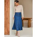Sosandar Womens Denim Button Front Midi Skirt - 10 - Indigo, Indigo