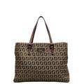 FENDI Zucchino Handbag Tote Bag 8BH132 Brown Canvas Leather Women's