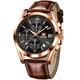 OLEVS Watches for Men Brown Leather Gold Case Analog Quartz Fashion Business Dress Watch Day Date Luminous Waterproof Casual Male Wrist Watches, rose gold black 2872, men watch