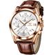 OLEVS Watches for Men Brown Leather Gold Case Analog Quartz Fashion Business Dress Watch Day Date Luminous Waterproof Casual Male Wrist Watches, rose gold silver 2872, men watch