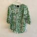Anthropologie Tops | Anthropologie Maeve Islet Green & White Printed Popover Blouse Medium | Color: Green/White | Size: M