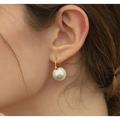 Anthropologie Jewelry | 18k Gold Plated Large Single Pearl Huggie Hoop Earrings 3-4#3 | Color: White | Size: Os
