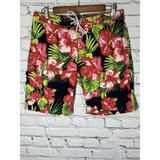 J. Crew Swim | J Crew Mens Size 30 9 Inch Inseam Floral Lined Swim Trunks Board Shorts Hibiscus | Color: Black/Red | Size: 30