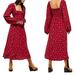 Free People Dresses | Free People Iris Floral Long Sleeve Midi Dress In Wine Bright Combo Large Nwt | Color: Red | Size: L