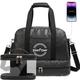 Ziwfow Women's Leather Travel Bag, Gym and Sports Bag for Women, Adjustable Shoulder Duffel Bag, Weekend Travel Overnight Bag with Toiletry Bag and Shoe Compartment,18.5 x 14.17 x 8.66 in,Black, Black