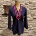 Lilly Pulitzer Tops | Lilly Pulitzer Navy Blue Embroidered ,Long Sleeve , Button Front Tunic, Size Xs | Color: Blue/Pink | Size: Xs