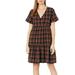 Madewell Dresses | Madewell Large Plaid Faux Wrap Tiered Short Sleeve Dress B2 | Color: Blue/Brown | Size: L