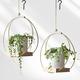 Dravmola Macrame Plant Hangers with Wood Base -2 Pack Boho Hanging Plant Holder for Indoor Plants Hanging Planters for Wall/Window/Room Decor Gold (Pot & Plant Not Included)