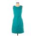 Banana Republic Factory Store Casual Dress - Sheath Crew Neck Sleeveless: Teal Print Dresses - Women's Size 2 Petite