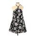 LUCCA Casual Dress - Mini Halter Sleeveless: Black Floral Dresses - Women's Size Small
