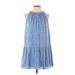 Ann Taylor LOFT Casual Dress - DropWaist Crew Neck Sleeveless: Blue Dresses - Women's Size 2X-Small