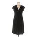 Talbots Casual Dress - A-Line V Neck Short sleeves: Black Solid Dresses - Women's Size Medium Petite