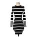 Lulus Casual Dress - Bodycon Crew Neck 3/4 sleeves: Black Stripes Dresses - Women's Size Small