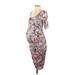 Motherhood Casual Dress - Midi Scoop Neck Short sleeves: Pink Floral Dresses - Women's Size Small Maternity