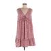 Shein Casual Dress - A-Line V-Neck Sleeveless: Red Floral Dresses - Women's Size Medium