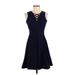 White Mark Cocktail Dress - A-Line V-Neck Sleeveless: Blue Print Dresses - Women's Size Small
